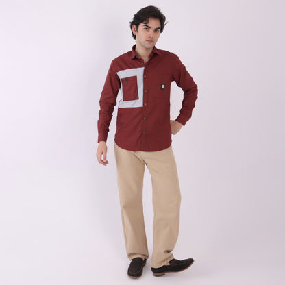 Lionies Dual Pocket Panel Shirt – Maroon & White Statement