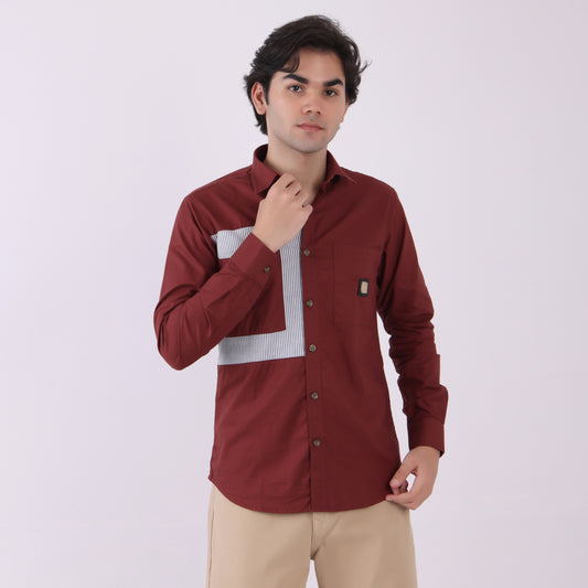 Lionies Dual Pocket Panel Shirt – Maroon & White Statement