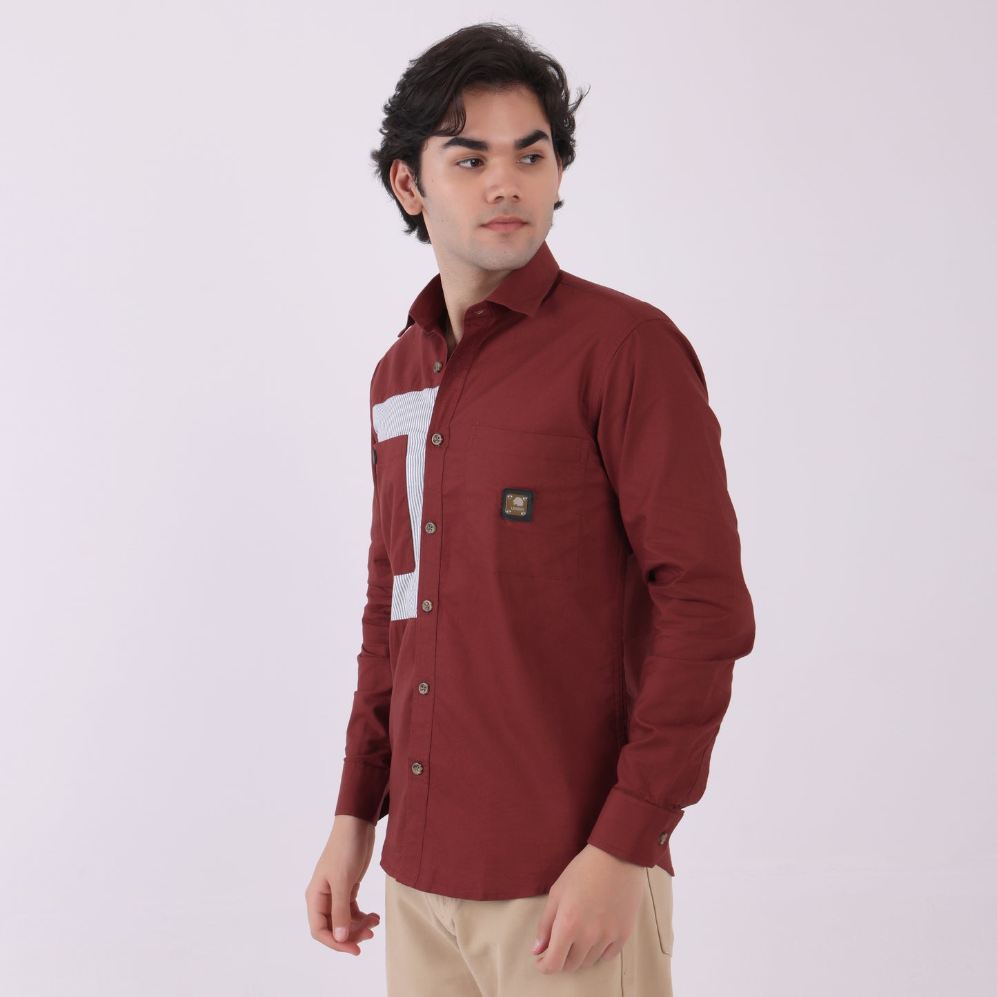 Lionies Dual Pocket Panel Shirt – Maroon & White Statement