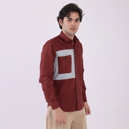 Lionies Dual Pocket Panel Shirt – Maroon & White Statement