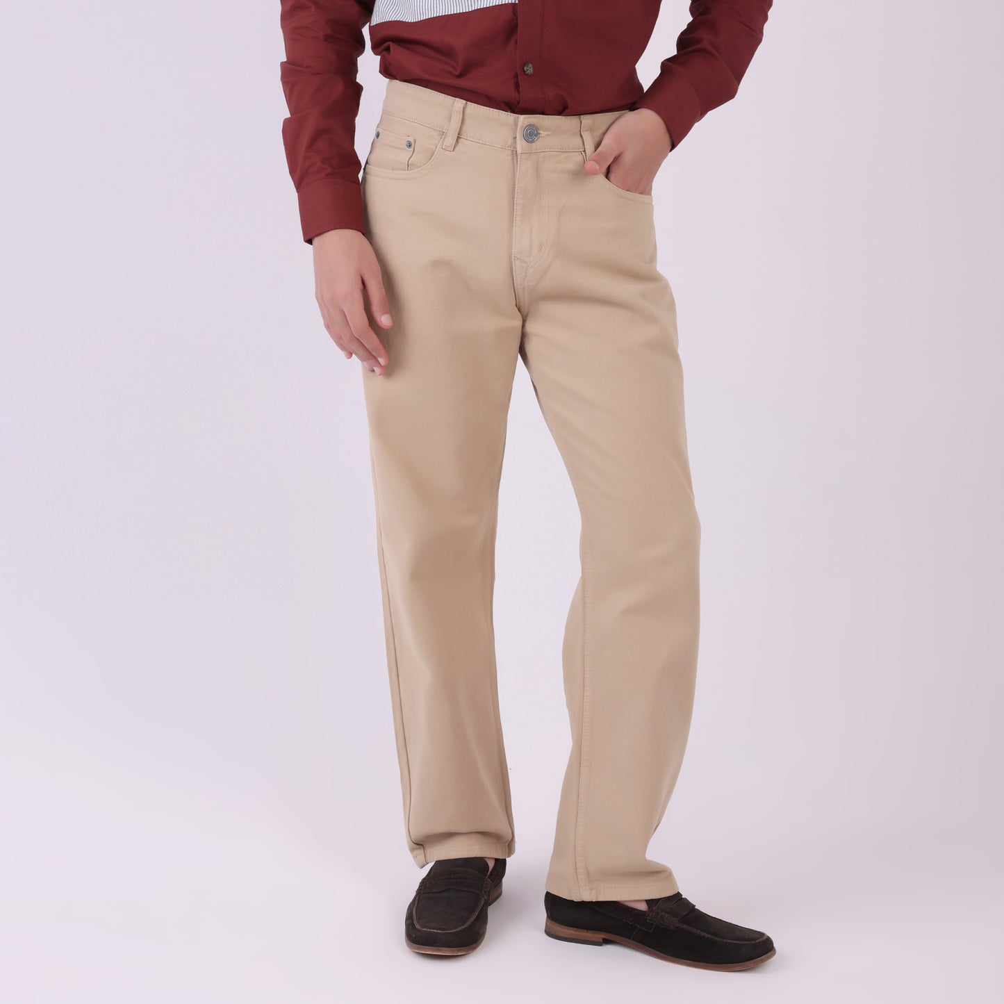 Lionies Men’s Classic Fit Beige Cotton Trousers – Casual & Formal Wear