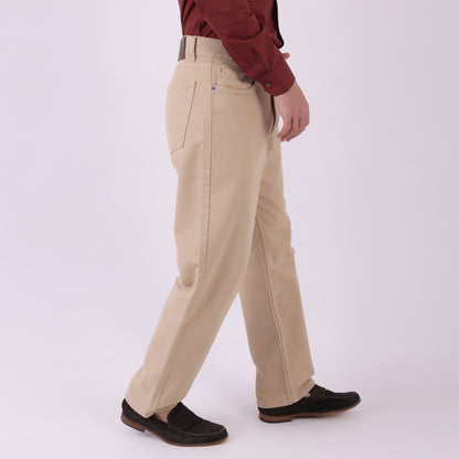 Lionies Men’s Classic Fit Beige Cotton Trousers – Casual & Formal Wear