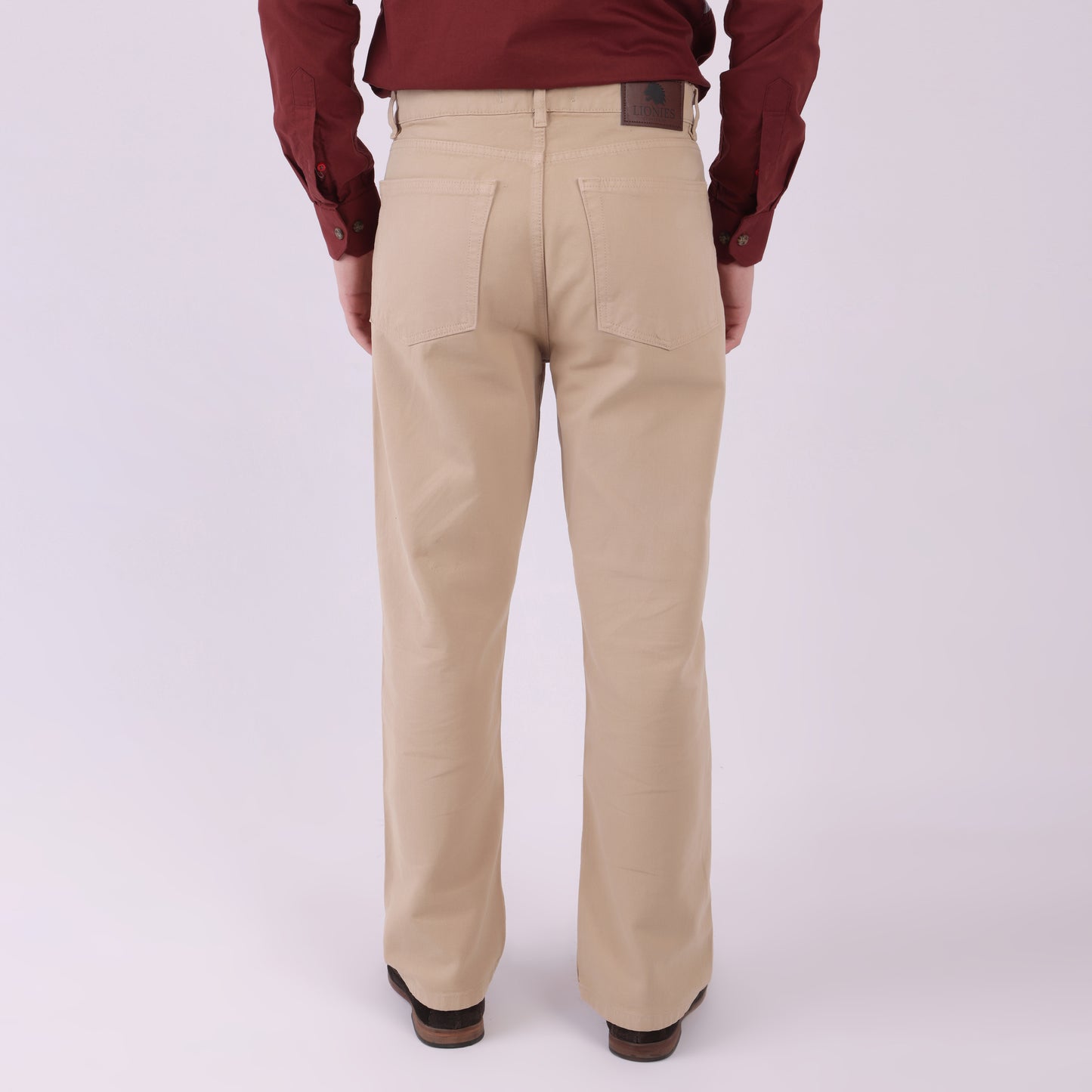Lionies Men’s Classic Fit Beige Cotton Trousers – Casual & Formal Wear