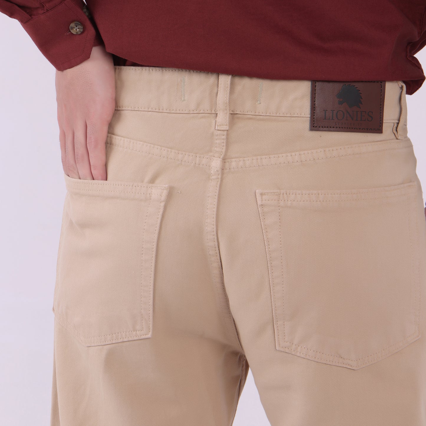 Lionies Men’s Classic Fit Beige Cotton Trousers – Casual & Formal Wear