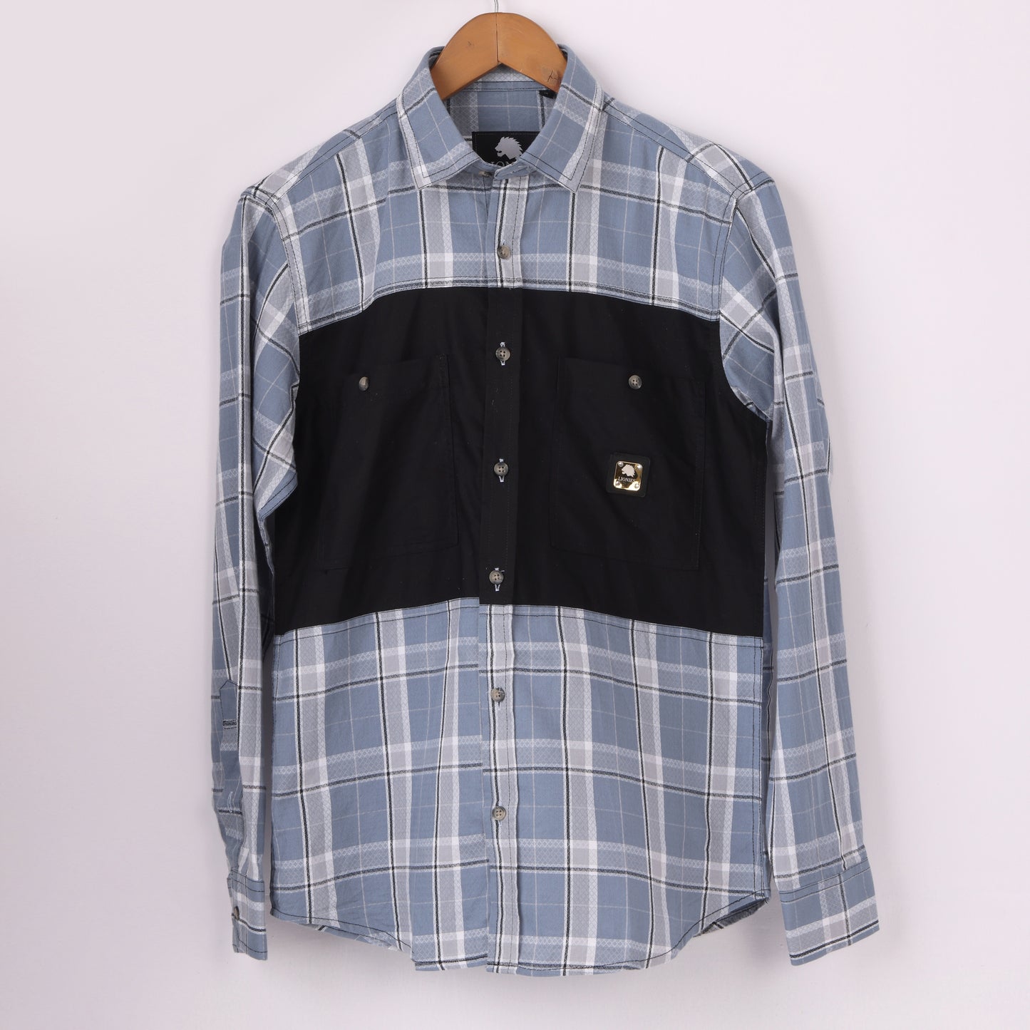 Lionies Men's Dual Tone Checkered Shirt – Grey & Black Panel Casual Wear