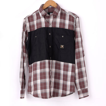 Lionies Men's Contrast Panel Checkered Shirt – Maroon & White Casual Flannel
