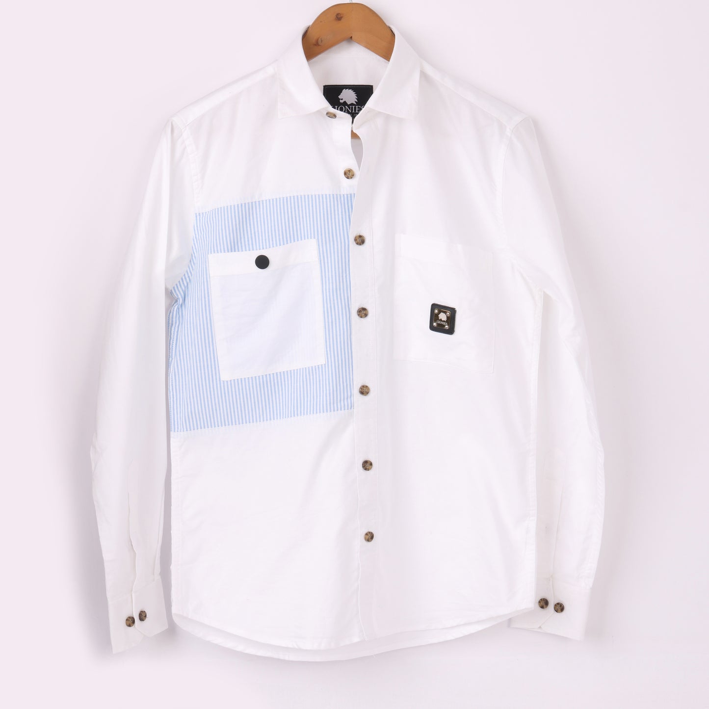 Lionies Dual Pocket Panel Shirt –White & Blue