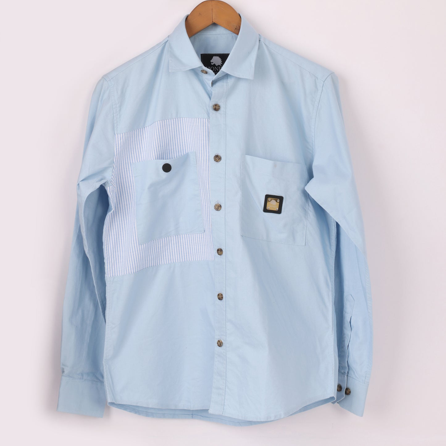 Lionies Dual Pocket Panel Shirt –Sky Blue & White Statement