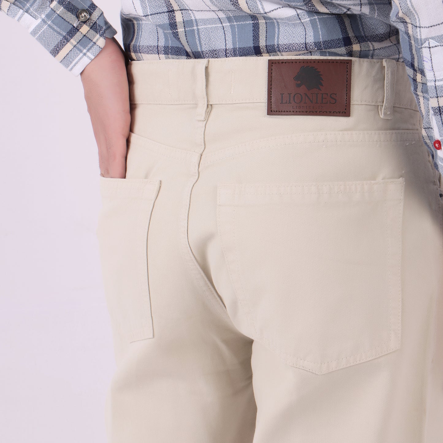 Lionies Men’s Classic Fit Beige Cotton Trousers – Casual & Formal Wear