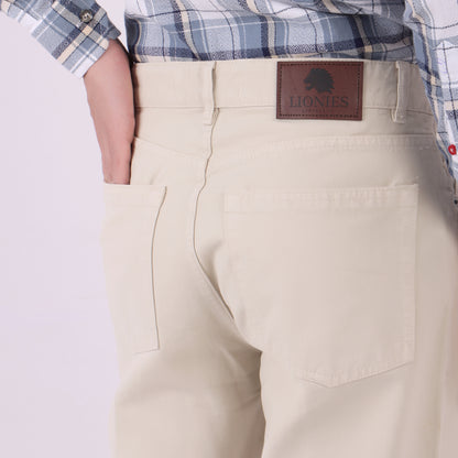 Lionies Men’s Classic Fit Beige Cotton Trousers – Casual & Formal Wear