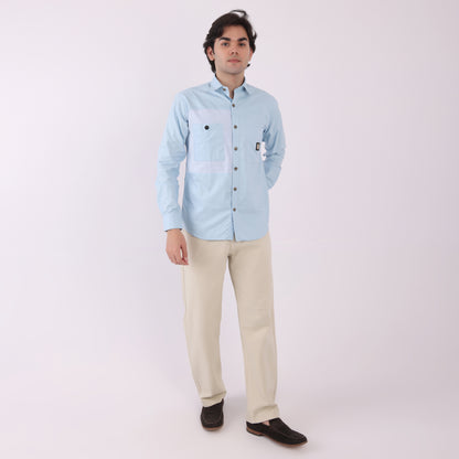 Lionies Dual Pocket Panel Shirt –Sky Blue & White Statement
