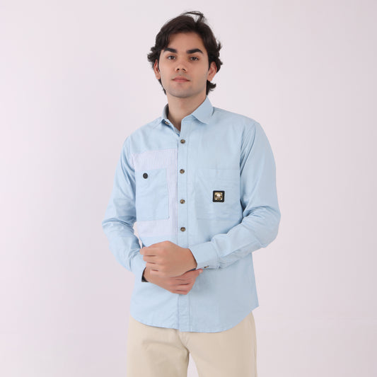Lionies Dual Pocket Panel Shirt –Sky Blue & White Statement