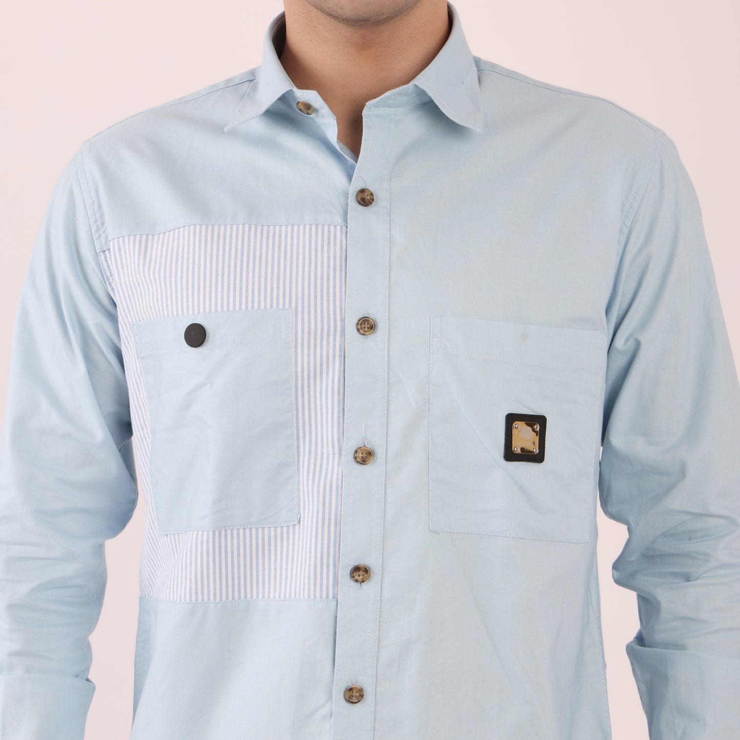 Lionies Dual Pocket Panel Shirt –Sky Blue & White Statement