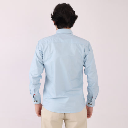 Lionies Dual Pocket Panel Shirt –Sky Blue & White Statement