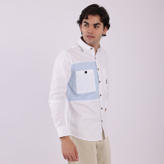 Lionies Dual Pocket Panel Shirt –White & Blue