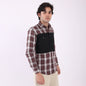 Lionies Men's Contrast Panel Checkered Shirt – Maroon & White Casual Flannel