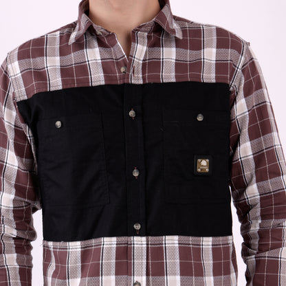Lionies Men's Contrast Panel Checkered Shirt – Maroon & White Casual Flannel