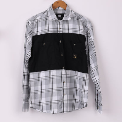 Lionies Men's Urban Check Shirt with Contrast Pocket Panel – Black & Grey