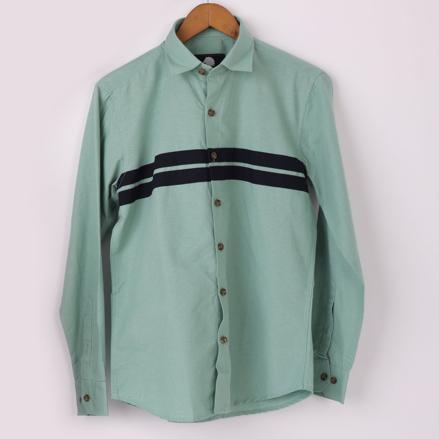 Lionies Men’s Mint Green Striped Panel Shirt – Casual Button-Up