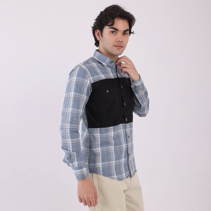 Lionies Men's Dual Tone Checkered Shirt – Grey & Black Panel Casual Wear