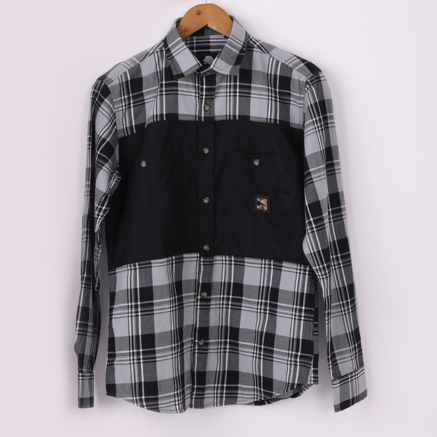 Lionies Men's Dual Tone Checkered Shirt – Grey & Black Panel Casual Wear