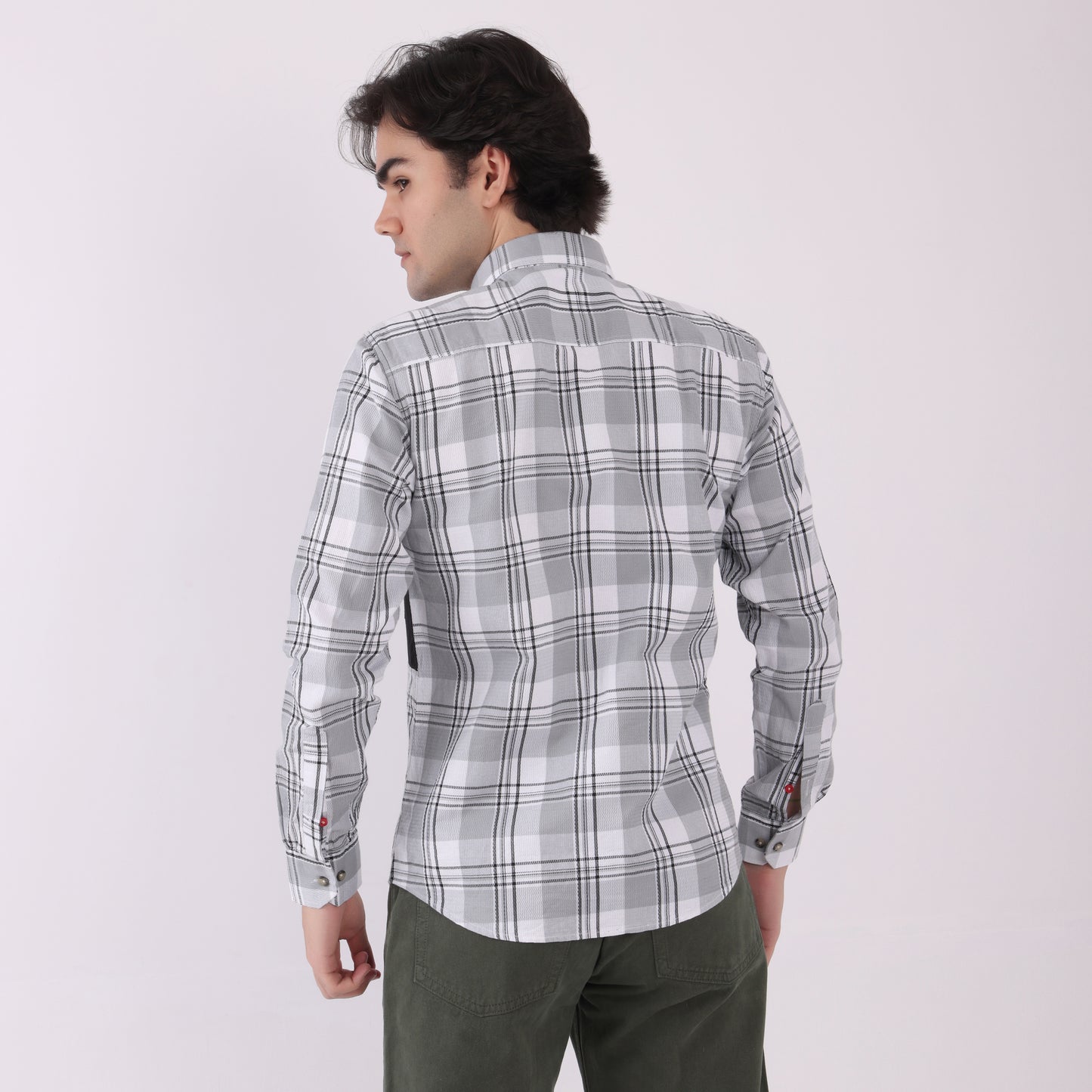Lionies Men's Urban Check Shirt with Contrast Pocket Panel – Black & Grey