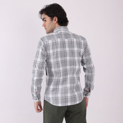 Lionies Men's Urban Check Shirt with Contrast Pocket Panel – Black & Grey