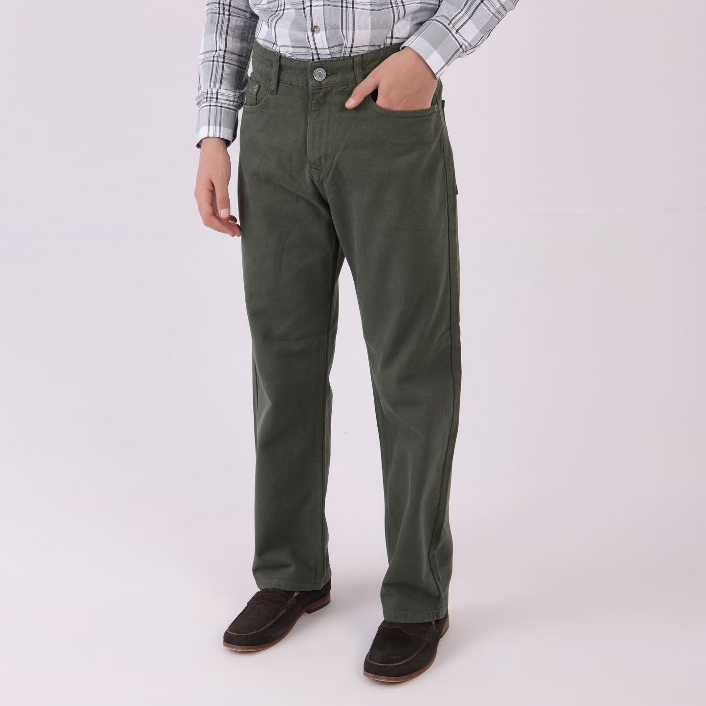 Lionies Men's Olive Green Cotton Casual Trousers – Comfort Fit