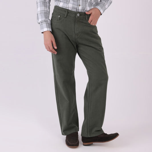 Lionies Men's Olive Green Cotton Casual Trousers – Comfort Fit