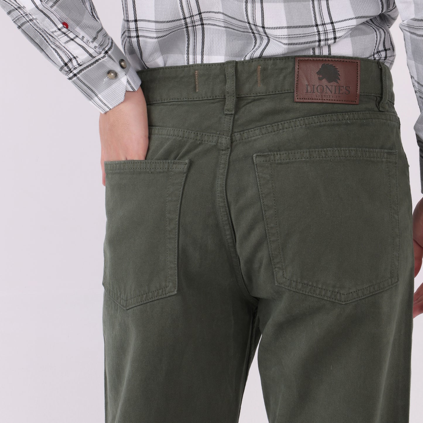 Lionies Men's Olive Green Cotton Casual Trousers – Comfort Fit