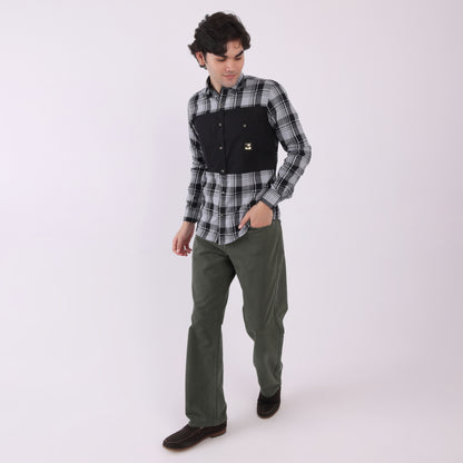 Lionies Men's Dual Tone Checkered Shirt – Grey & Black Panel Casual Wear