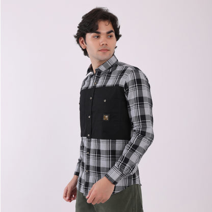 Lionies Men's Dual Tone Checkered Shirt – Grey & Black Panel Casual Wear