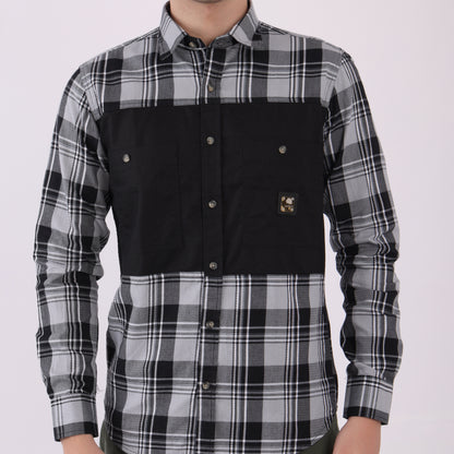 Lionies Men's Dual Tone Checkered Shirt – Grey & Black Panel Casual Wear