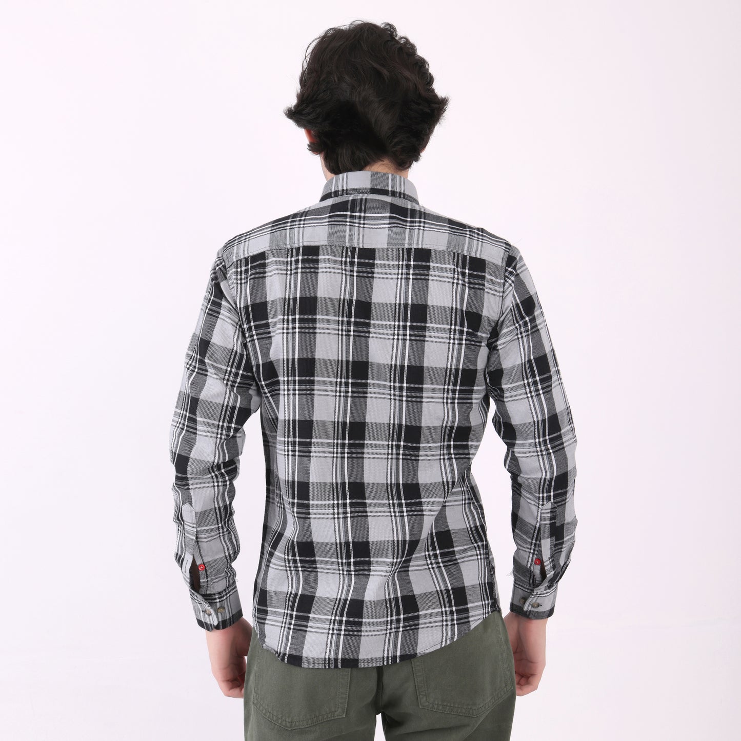 Lionies Men's Dual Tone Checkered Shirt – Grey & Black Panel Casual Wear