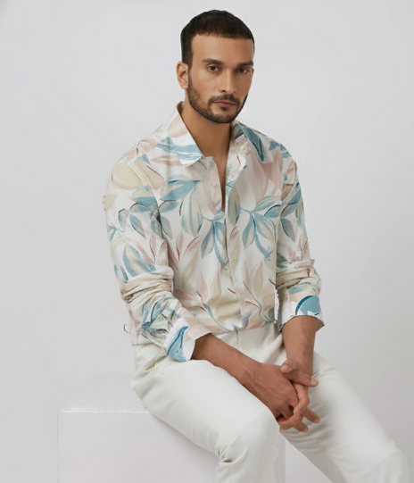 Lionies Men’s Premium Pastel Leaf Printed and Stylish Casual Summer Shirt for men