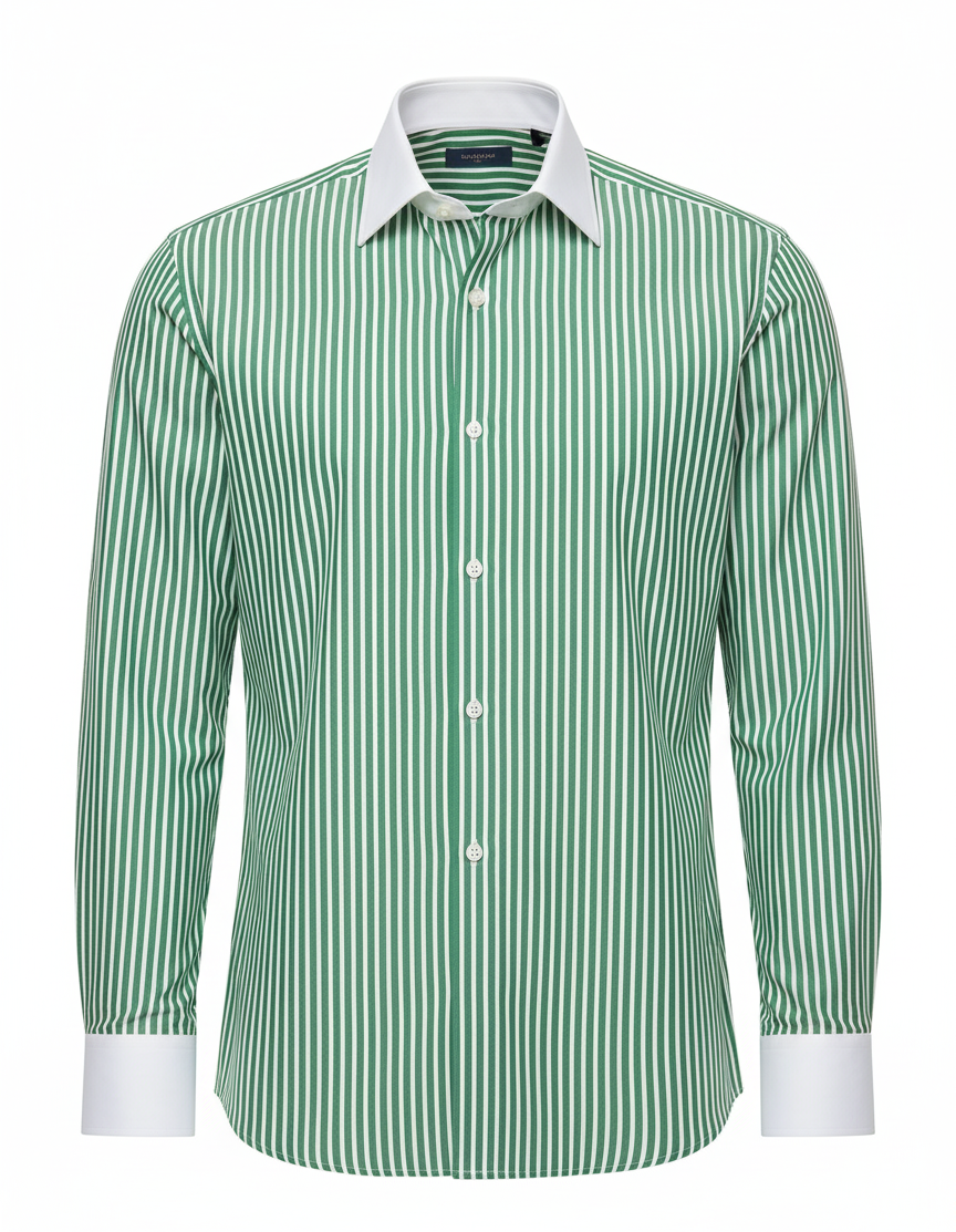 LIONIES Premium Green & White Striped Formal Shirt for Men