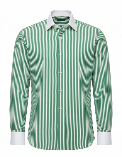 LIONIES Premium Green & White Striped Formal Shirt for Men