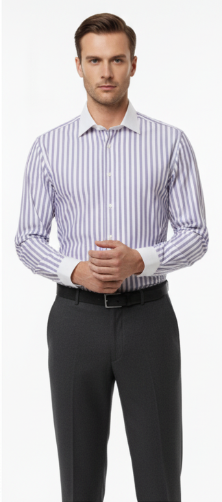 LIONIES Premium Purple & White Striped Formal Shirt for Men