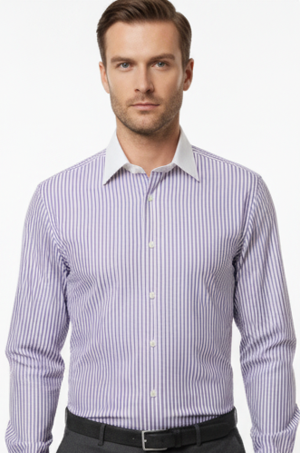 LIONIES Premium Purple & White Striped Formal Shirt for Men