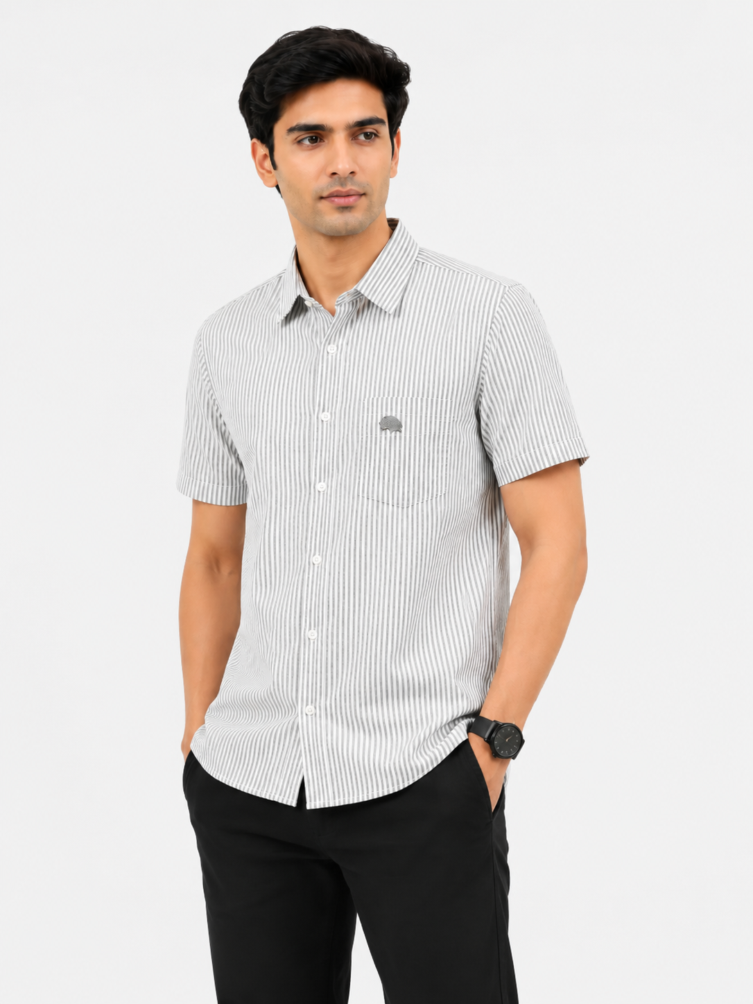 Lionies Classic Grey Striped Casual Shirt