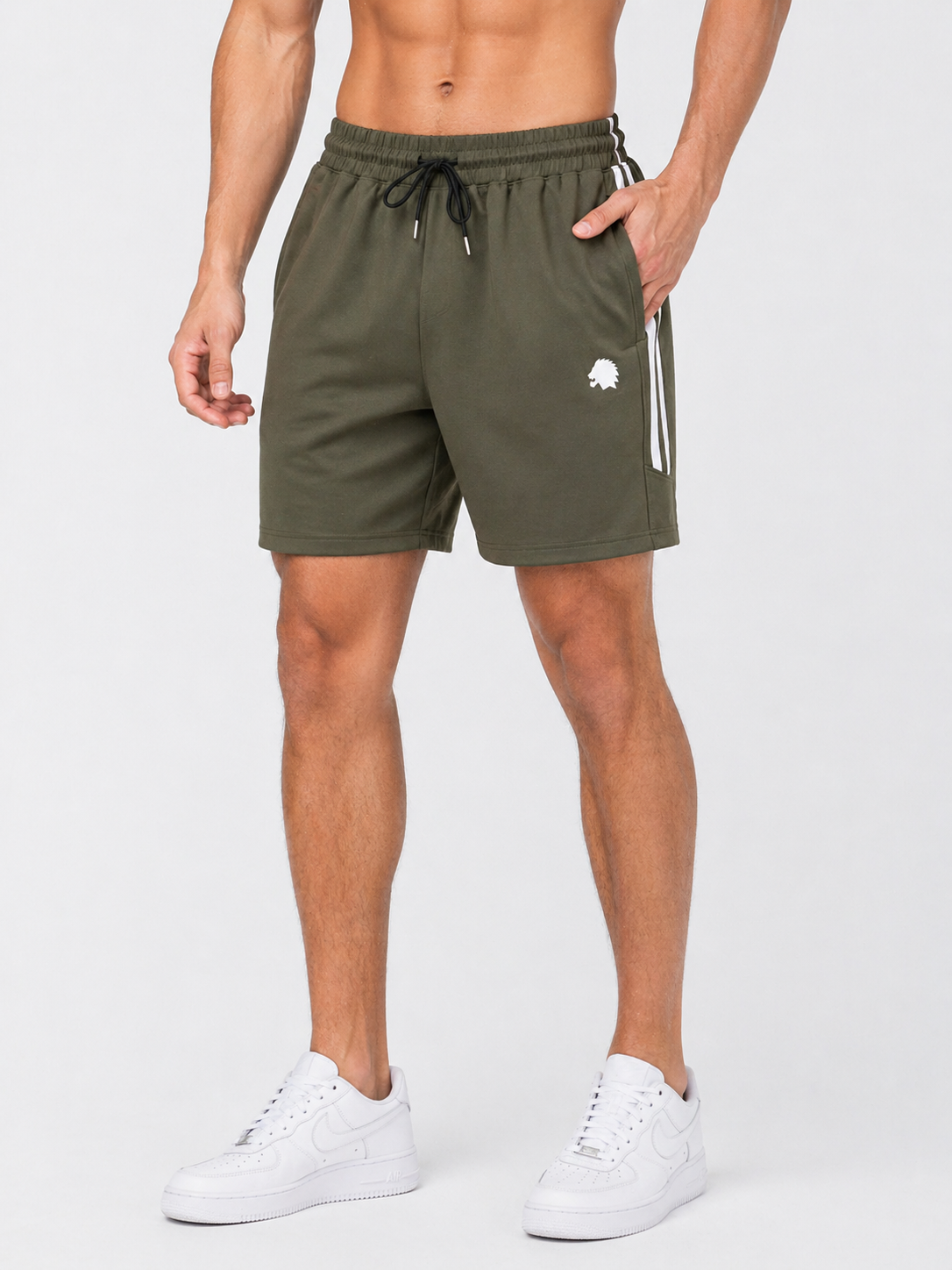 Lionies Olive Green Shorts for Men – Trendy Stripe Design & Everyday Comfort Wear