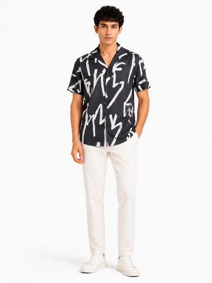Lionies Trendy Grey Abstract Short Sleeve Shirt