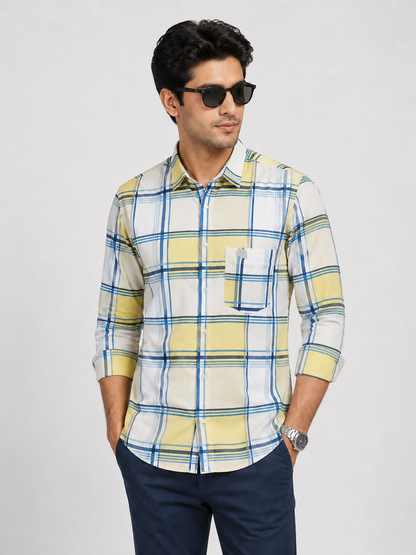 LIONIES Premium Yellow Blue Checkered Casual Shirt