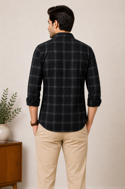 Lionies Stylish Black Checked Shirt for Men Modern Fit & Premium Fabric