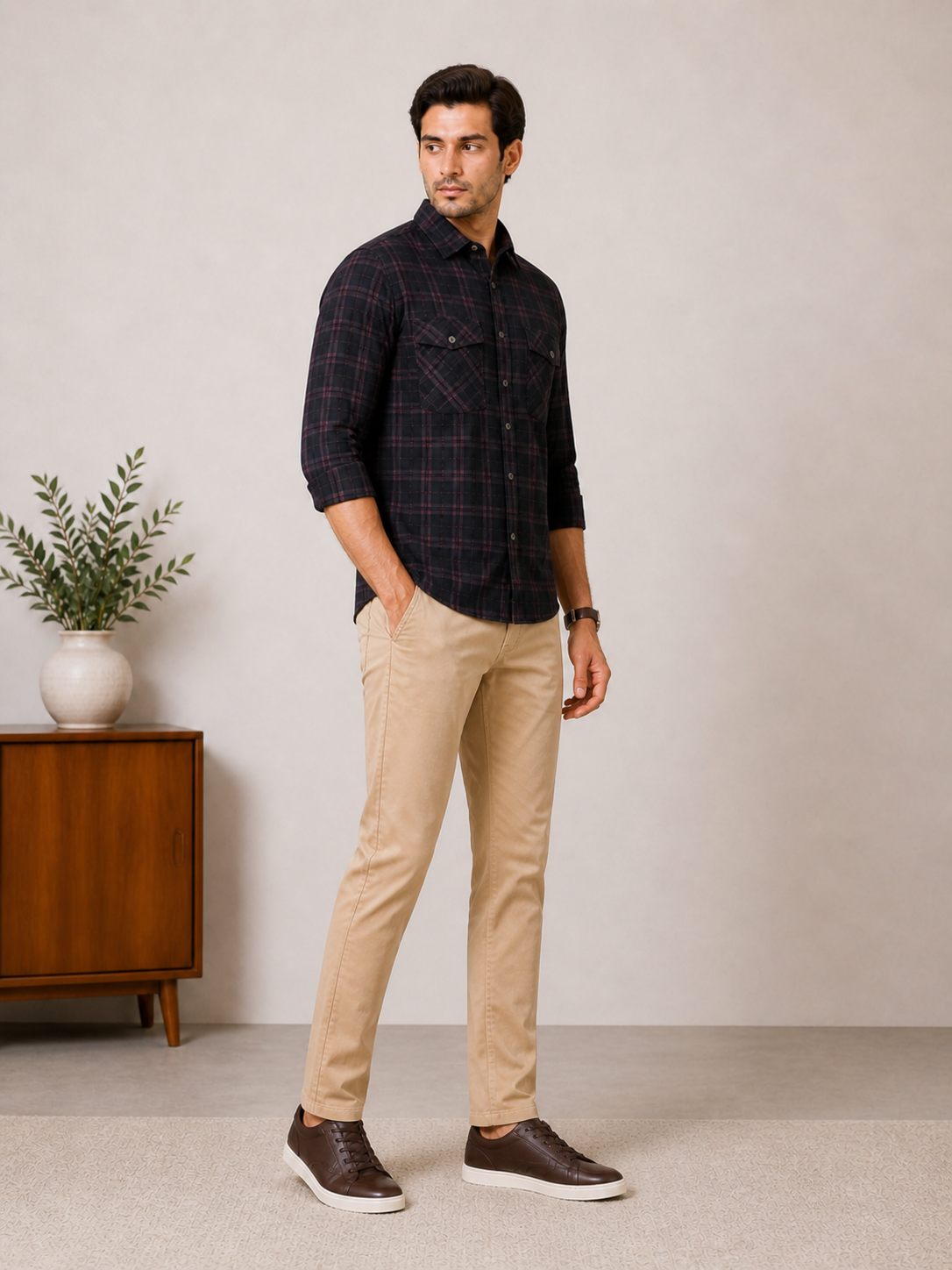 Lionies Men’s Stylish Pink Check Shirt Casual Collection