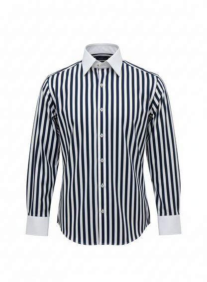 LIONIES Premium Navy Blue & White Striped Formal Shirt for Men Slim Fit Business Wear