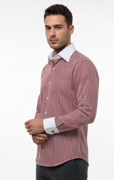 LIONIES Premium Red & White Striped Formal Shirt for Men Classic Slim Fit Office Wear