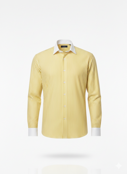 LIONIES Premium Yellow & White Striped Formal Shirt