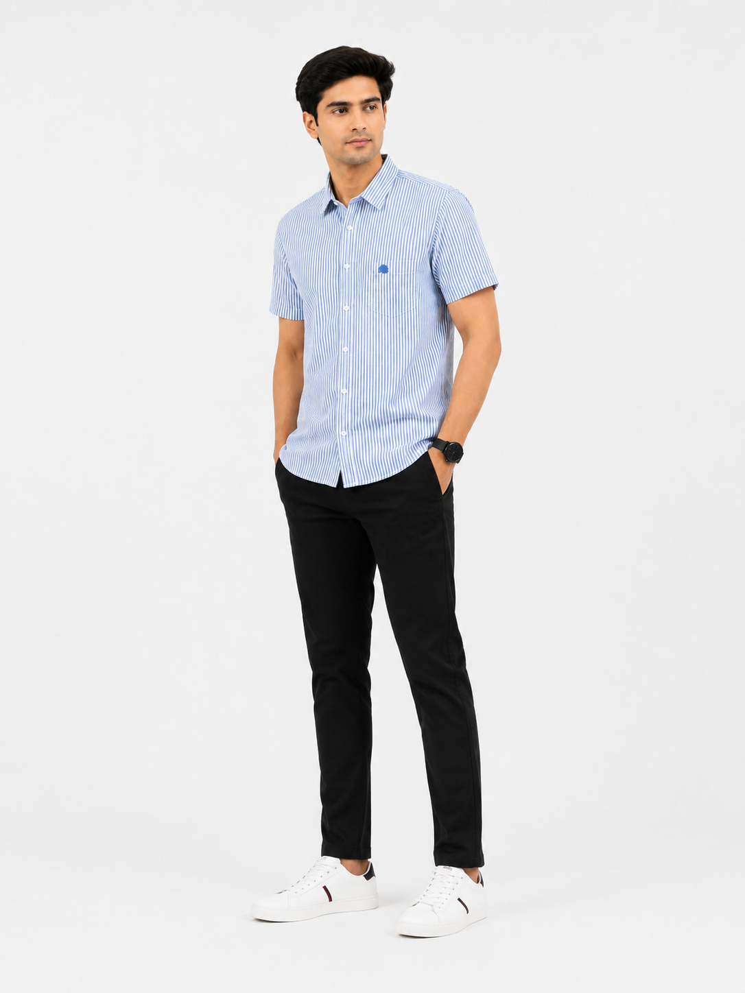 Lionies Men’s Blue Striped Premium Casual Shirt