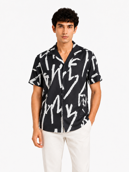 Lionies Trendy Grey Abstract Short Sleeve Shirt